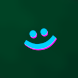 A light blue smiley on a dark green background